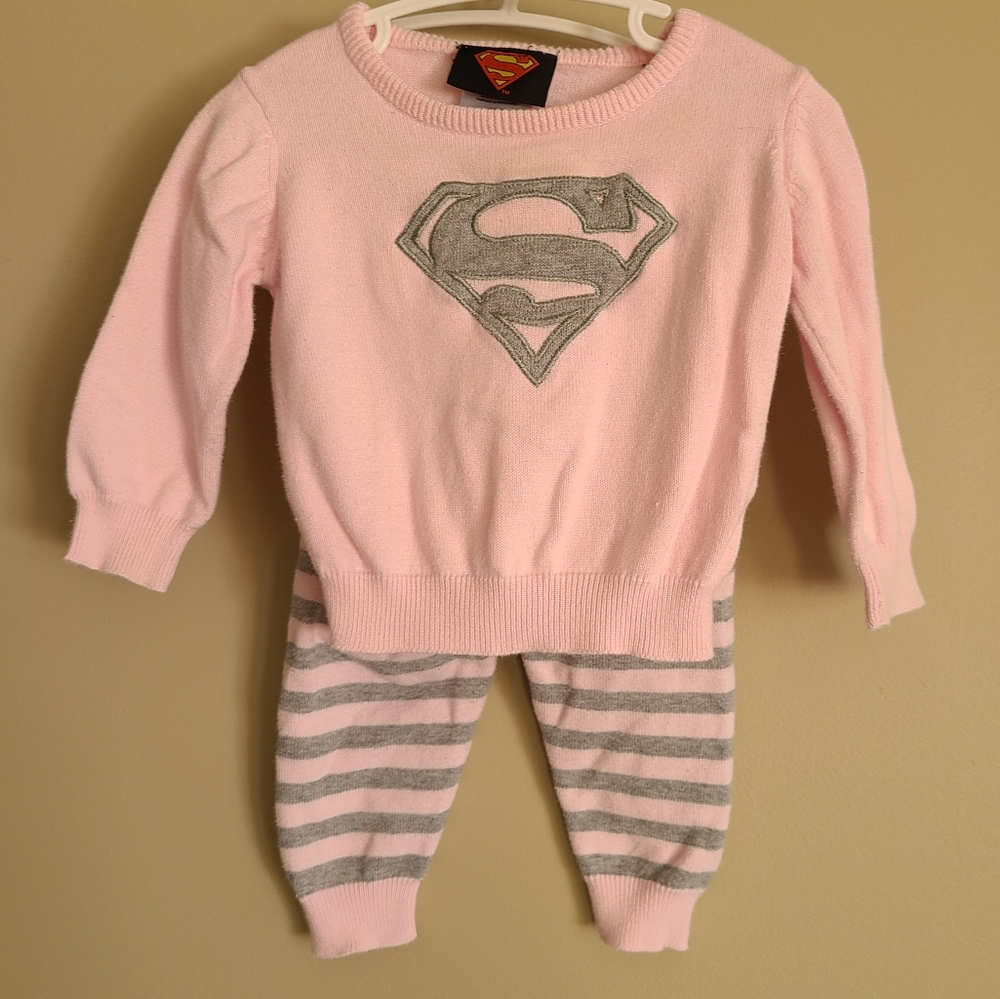 Two piece light pink Superman footless outfit